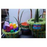 Easter Baskets with Green Trim and Plastic Eggs
