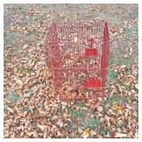 Red Metal Bird Cage With Arched Top