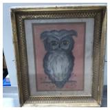 Framed Owl Illustration on Pink Background with De