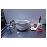Decorative Items Including Bells, Vase, and Chambe