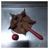 Wooden Paddle Ball Game Set with Red Handle and At