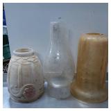 Three Glass and Ceramic Lamp Shades with Floral an