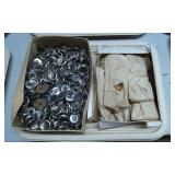 Two Boxes of Mixed Buttons in Metal and Wrapped Bu