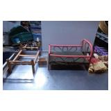Miniature Wooden and Metal Doll Beds with Doll and