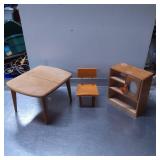 Miniature Wooden Table, Chair, and Cabinet Set
