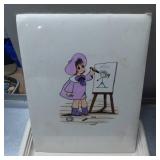 Hand-Painted Artwork Panel Depicting Child Drawing