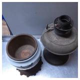 Two-Part Oil Lamp with Painted Glass Base and Meta