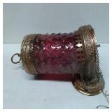 Red Glass Hanging Light Fixture with Brass Accents