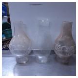 Three Etched and Clear Glass Lamp Shades
