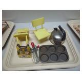 Miniature Kitchen Items Including Chairs, Bakeware