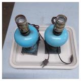 Small Blue Glass Table Lamps with Brass Sockets
