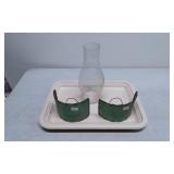 Glass Hurricane Shade with Two Metal Candle Holder