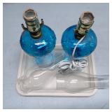 Electric Blue Glass Table Lamps with Chimneys