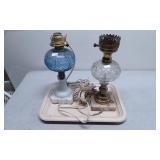 Electrified Glass Oil Lamps with Frosted and Blue