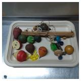 Vintage Wooden and Plastic Spinning Tops with Acce