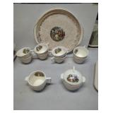 Porcelain Tea Set with Serving Tray Featuring Deco