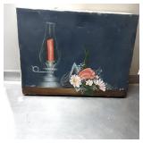 Oil on Canvas Still Life with Lantern and Flowers