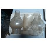 Three Frosted Glass Lamp Chimneys with Etched Desi