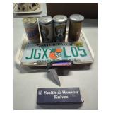 Florida License Plate, Smith & Wesson Knife, and V