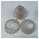 Three Frosted Glass Lamp Shades with Ruffled Edges