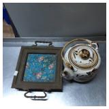 Decorative Metal Frame with Blue Floral Tile and C