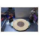 Decorative Sunflower Platter with Two Ceramic Figu