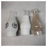 Three Glass Oil Lamp Shades with Decorative Design