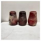 3 Red Glass Lamp Shades with Textured Surface
