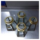 Four Hexagonal Glass and Brass Light Fixture Shade
