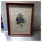 Framed Embroidery Artwork Featuring Floral Bouquet