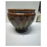 Cream-Sized Glazed Ceramic Pot with Embossed Patte