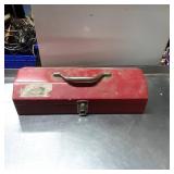 Red Metal Toolbox with Handle and Latch Closure