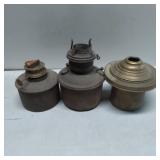 Three Vintage Brass and Metal Oil Lamp Fonts