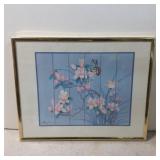 Framed Floral and Butterfly Artwork with Japanese