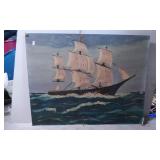 Oil Painting on Canvas Depicting a Sailing Ship at