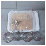 Glass Mugs with Wooden Cutting Board and Corkscrew