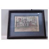 Framed Drawing of Printing Office and Hunterï¿½s Sto