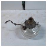 Vintage Glass Kerosene Lamp Base with Metal Fittin