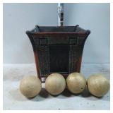 Wicker and Wood Decorative Planter with Four Gold-