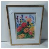 Framed Floral Print in Gilt-Tone Frame with Mattin