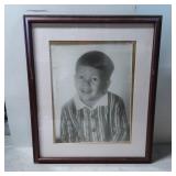 Framed Black-and-White Photograph of a Young Boy