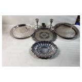 Pewter and Silver Plated Tableware Including Trays