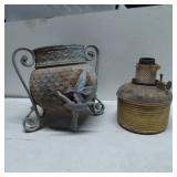 Decorative Metal Vase with Stand and Kerosene Lamp