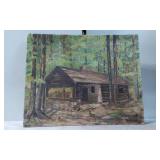 Oil Painting of a Woodland Cabin by Betty Loveland