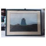 Framed Coastal Scene Print with Lighthouse