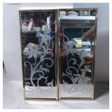 Rectangular Etched Glass Panels with Brass Frames