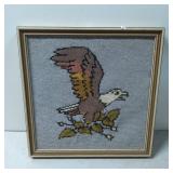 Framed Cross-Stitch Artwork Depicting an Eagle in