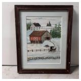 Framed Winter Rural Scene Print with Wooden Frame