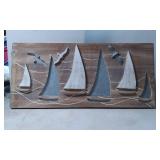 Wooden Wall Art Panel with Boat and Seagull Cutout