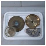 Brass Plates, Glass Object, and Stone Fragment